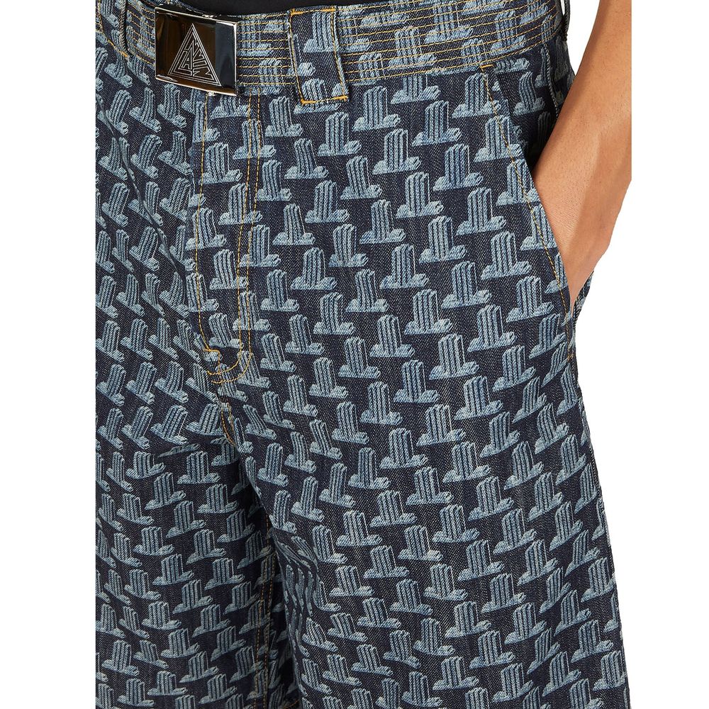 Blue Cotton Knee Length