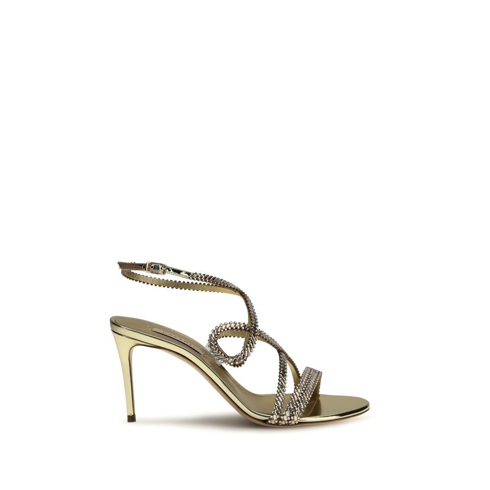 Gold Calf Leather Bos Taurus Stiletto Heel Sandals