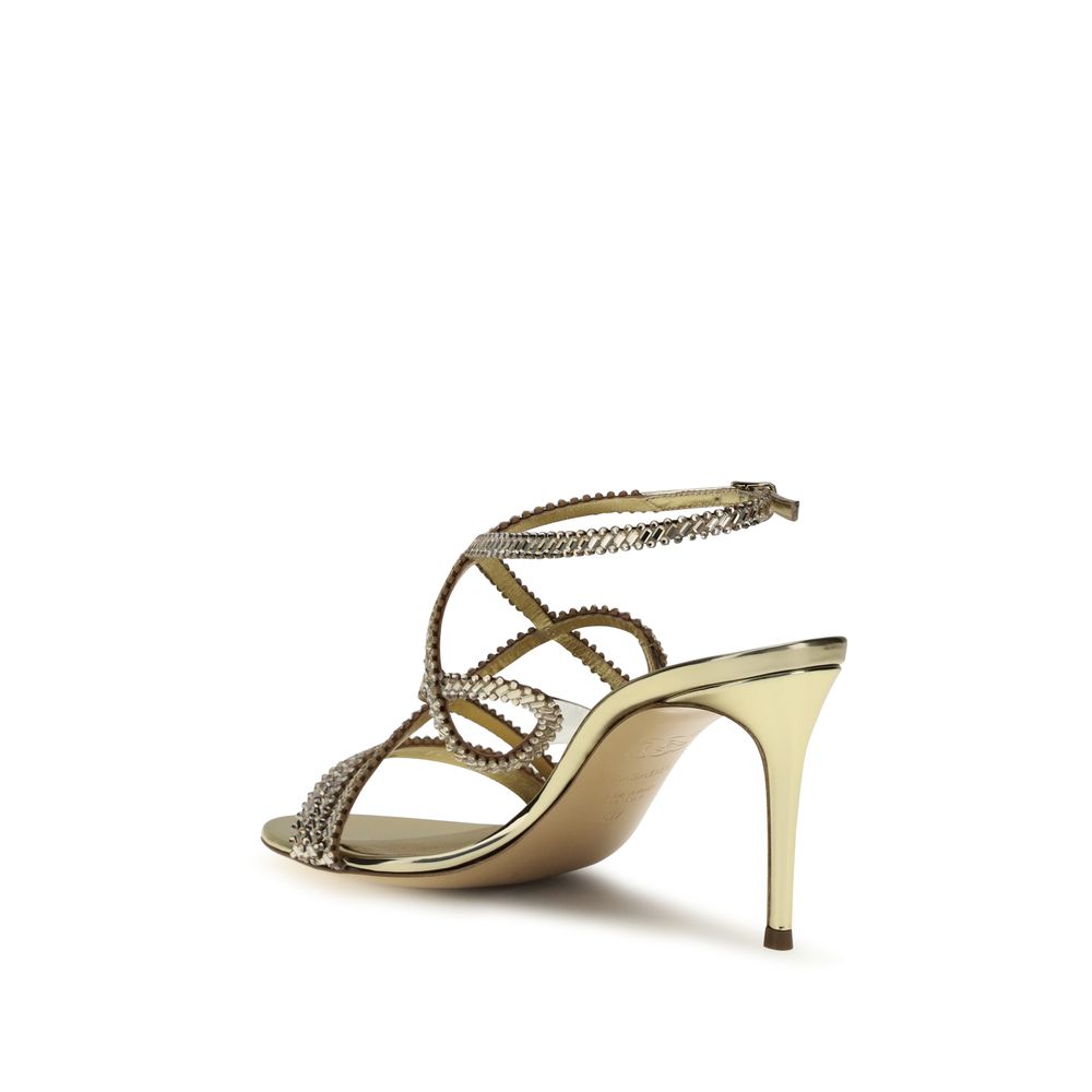Gold Calf Leather Bos Taurus Stiletto Heel Sandals
