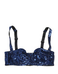 Blue Sequined Nyon Balconnet Bra Underwear