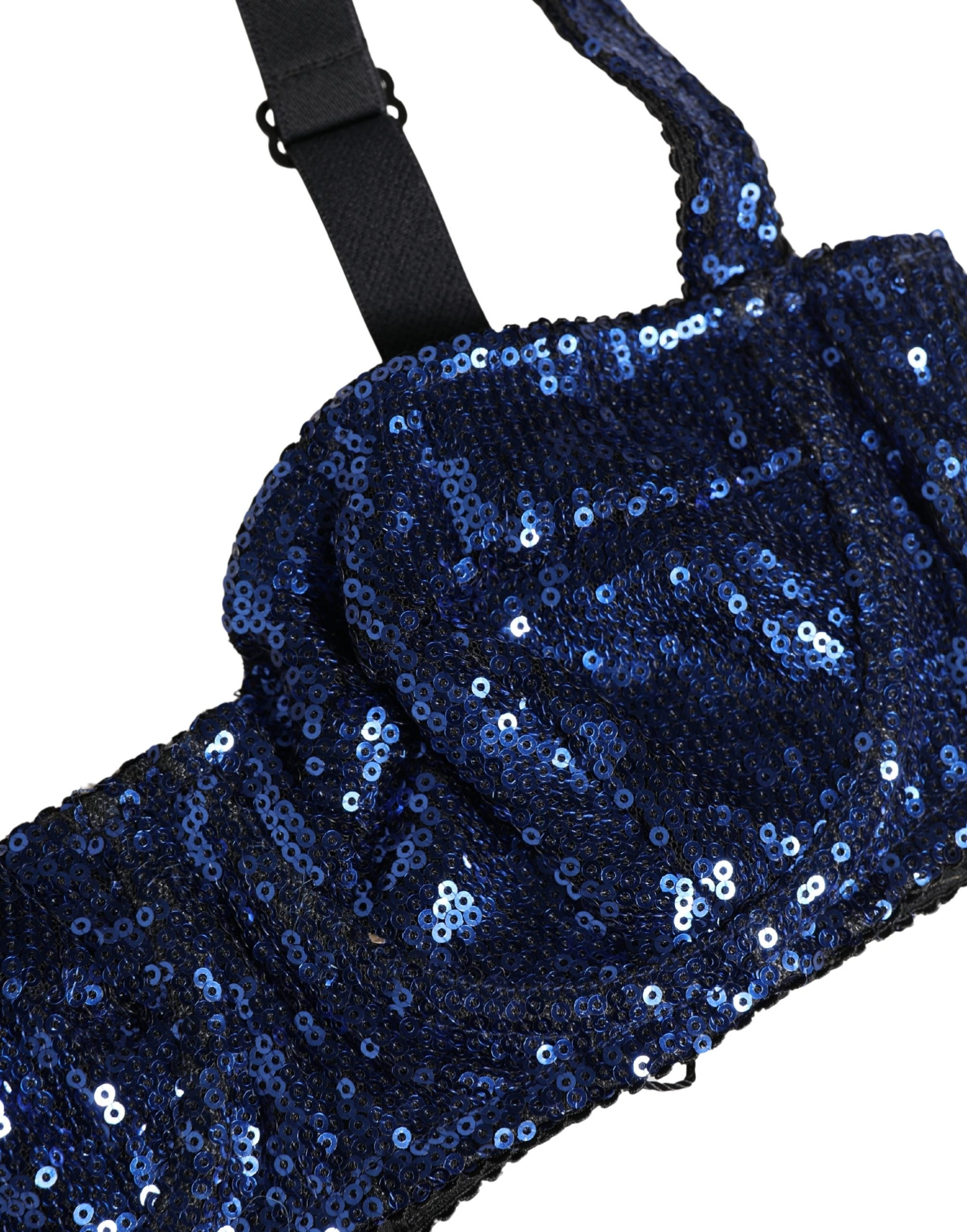 Blue Sequined Nyon Balconnet Bra Underwear