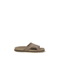 Beige Calf Leather Bos Taurus Flat Sandals