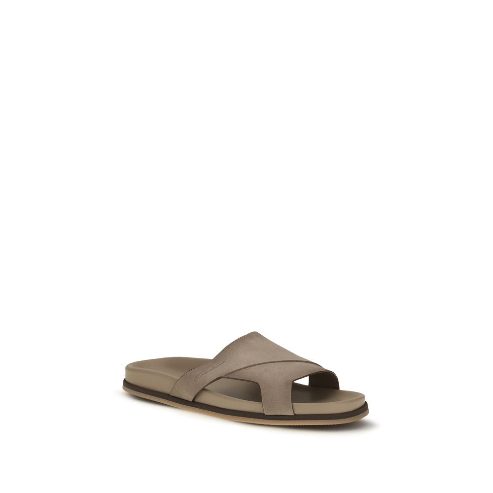 Beige Calf Leather Bos Taurus Flat Sandals