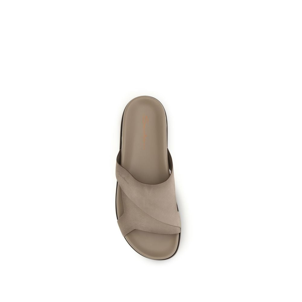 Beige Calf Leather Bos Taurus Flat Sandals