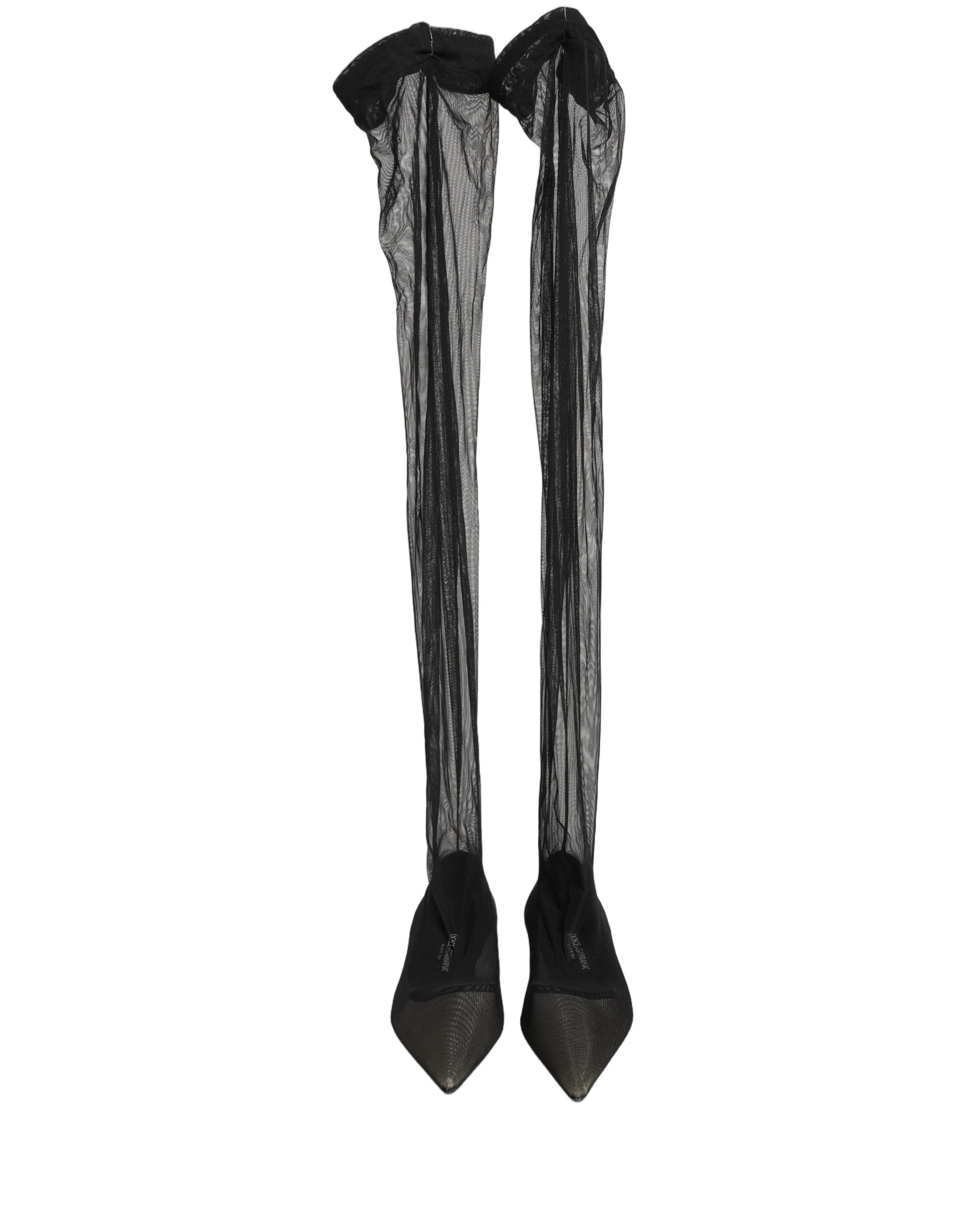 Black Over The Knee Tulle Flats Boots Shoes