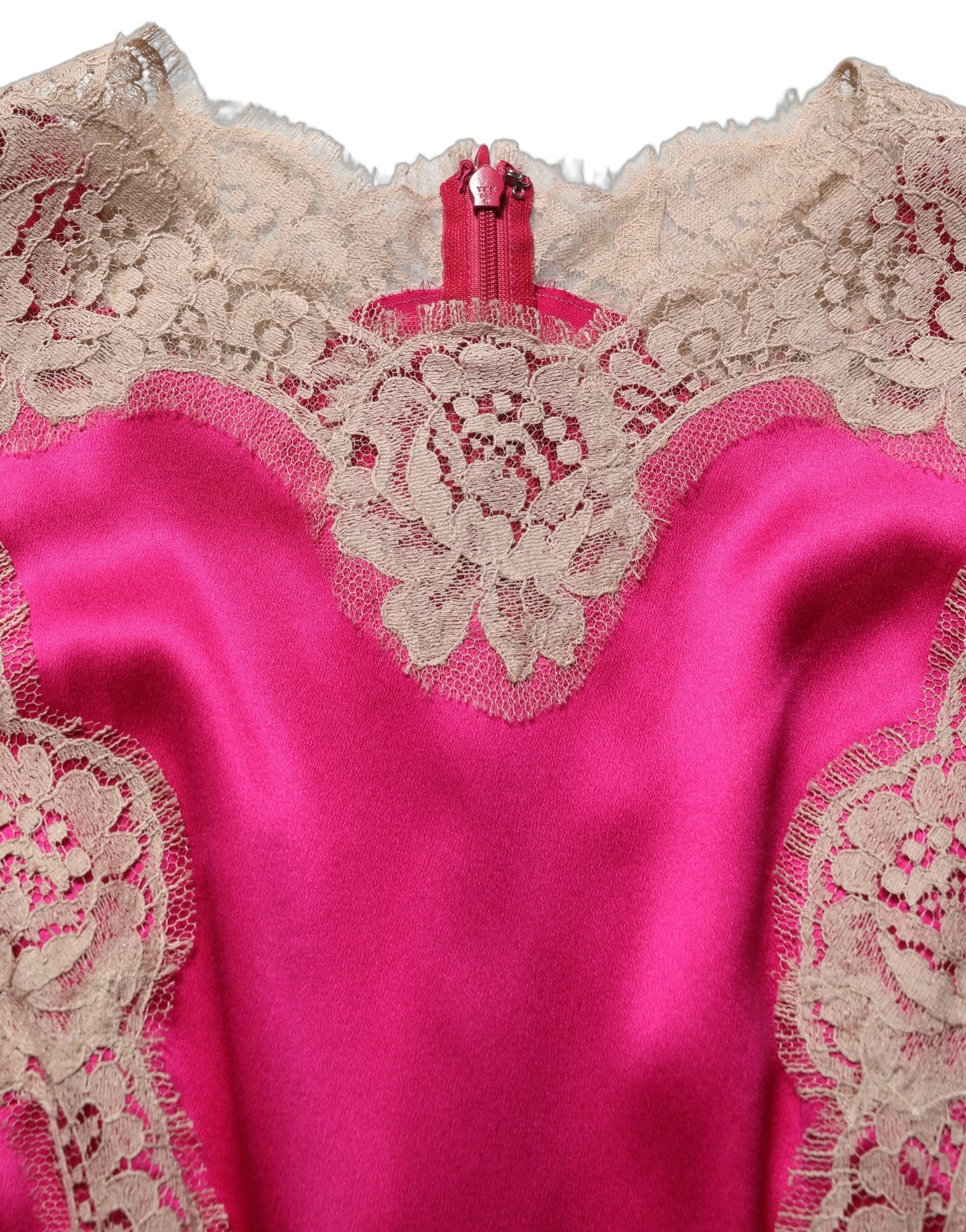 Fuchsia Pink Lace Detail A-line Midi Dress