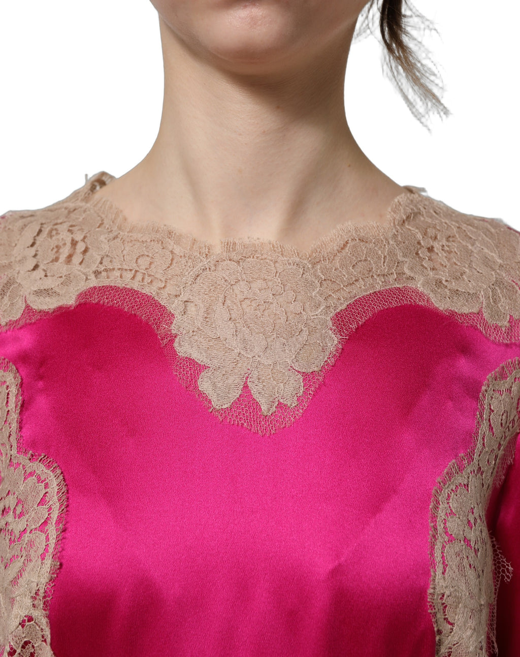 Fuchsia Pink Lace Detail A-line Midi Dress