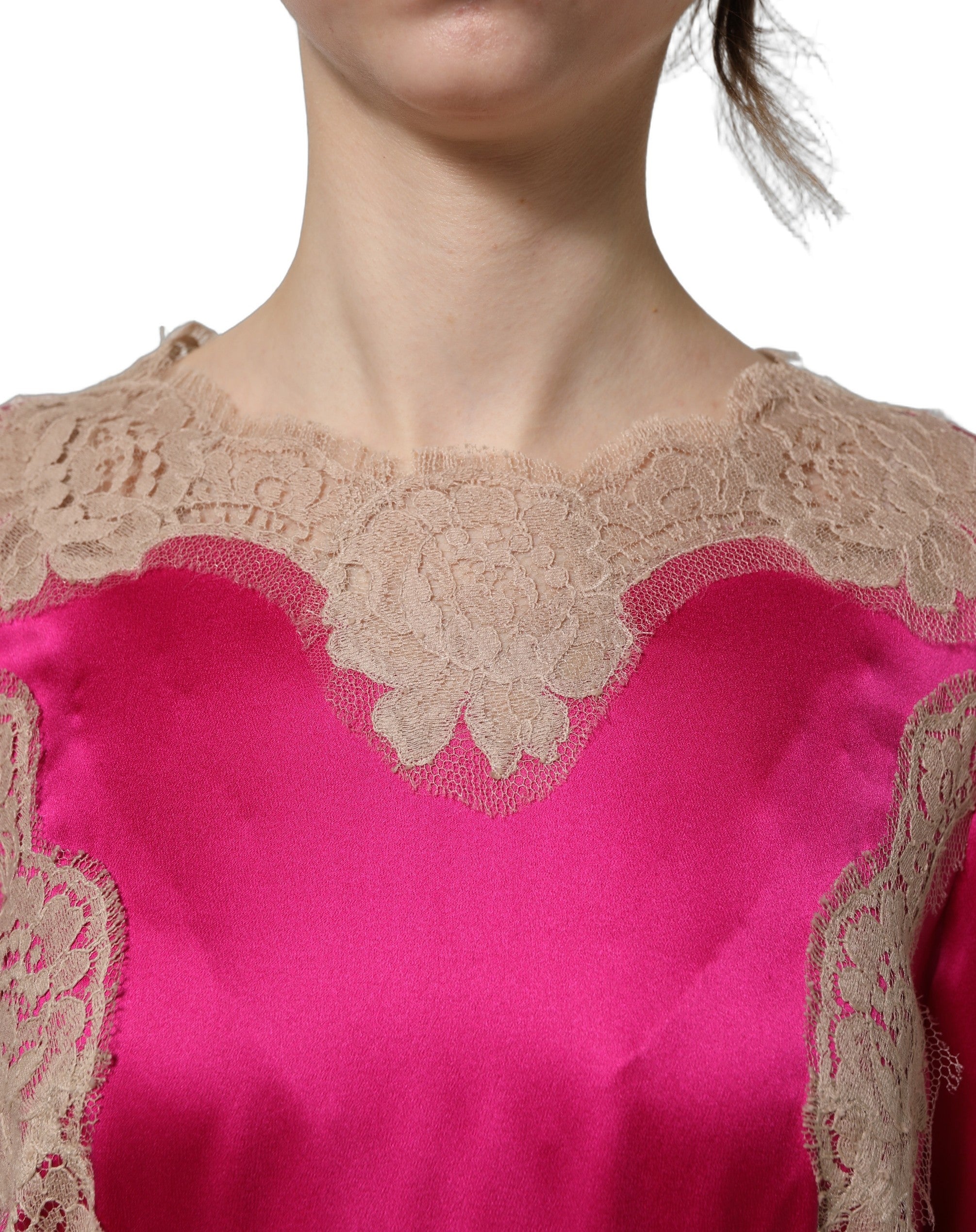 Fuchsia Pink Lace Detail A-line Midi Dress