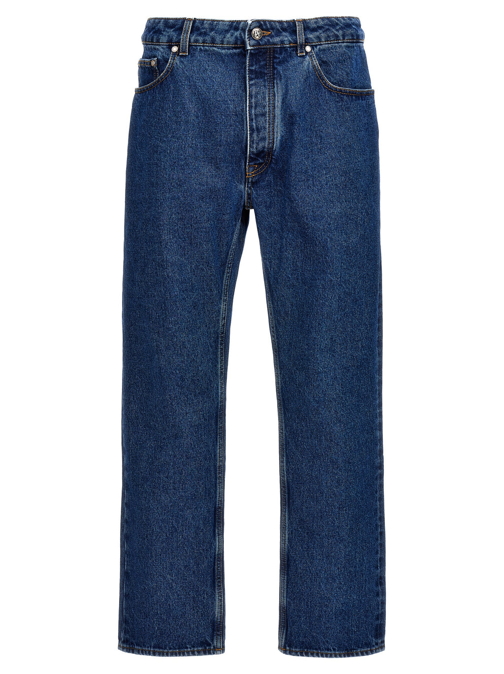 Blue Cotton Straight-Leg Jeans
