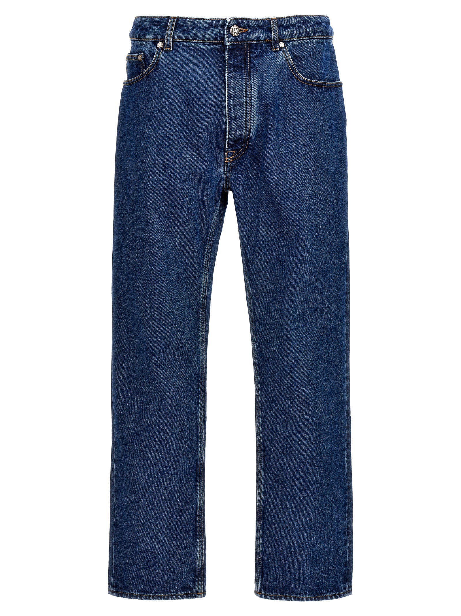 Blue Cotton Straight-Leg Jeans