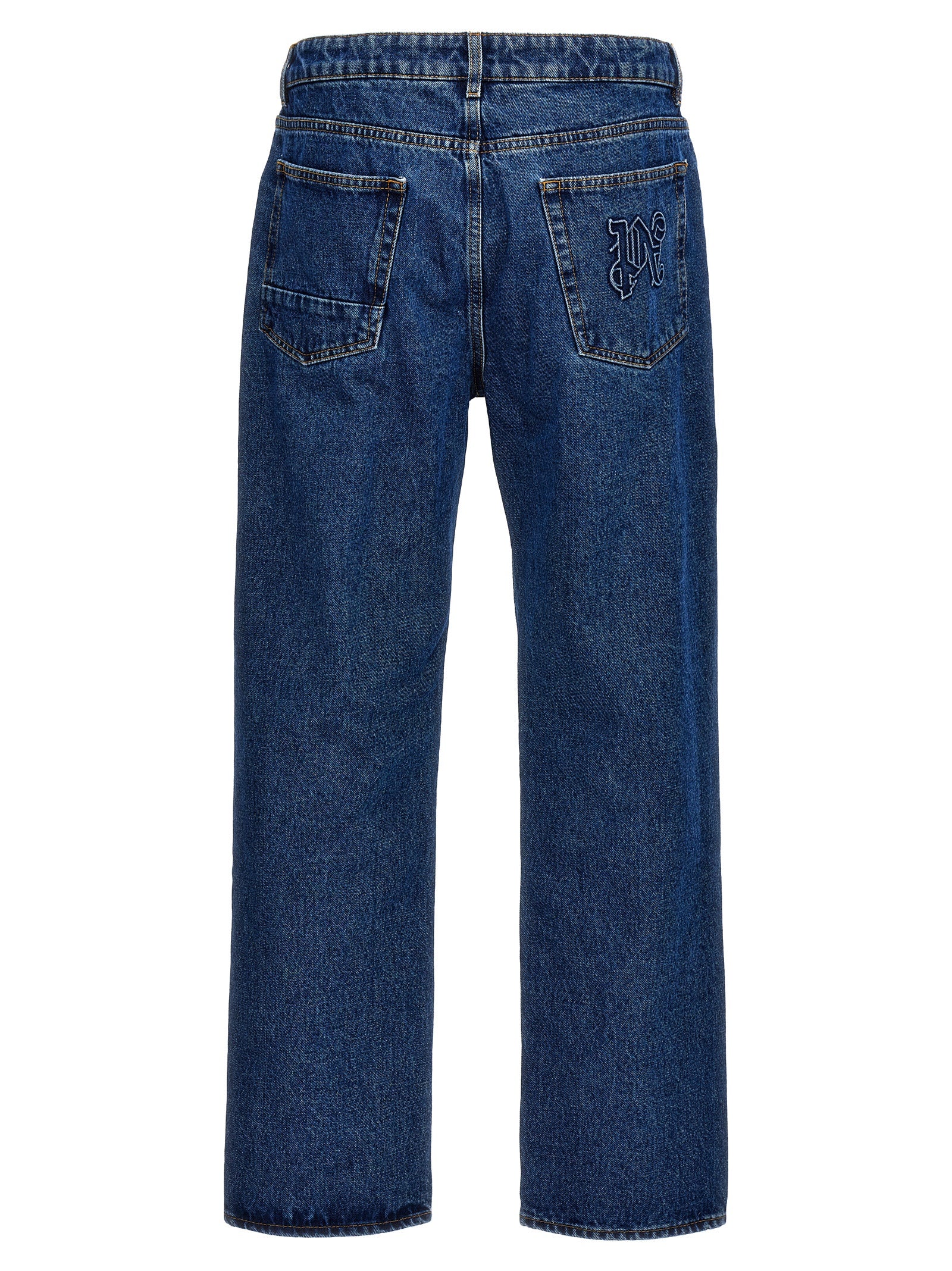 Blue Cotton Straight-Leg Jeans