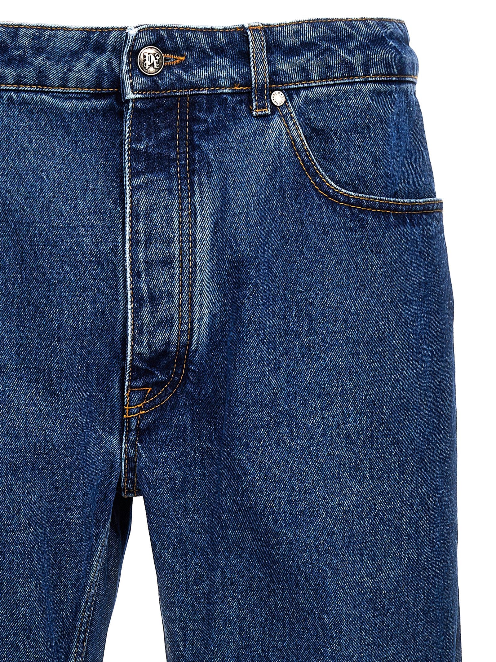 Blue Cotton Straight-Leg Jeans
