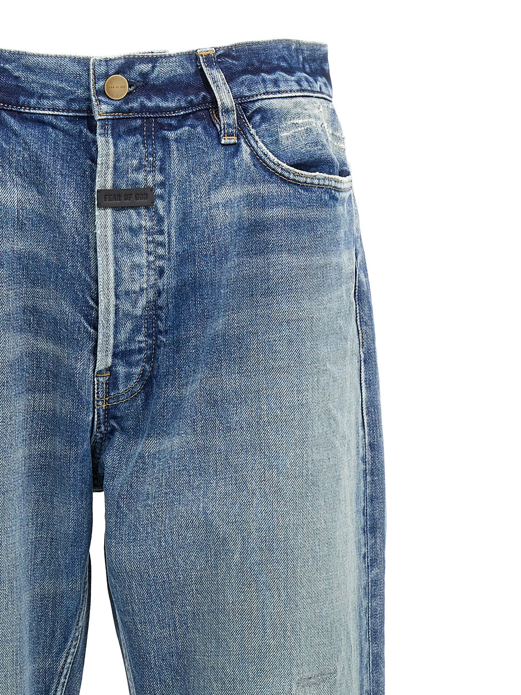 Blue Cotton Straight-Leg Jeans