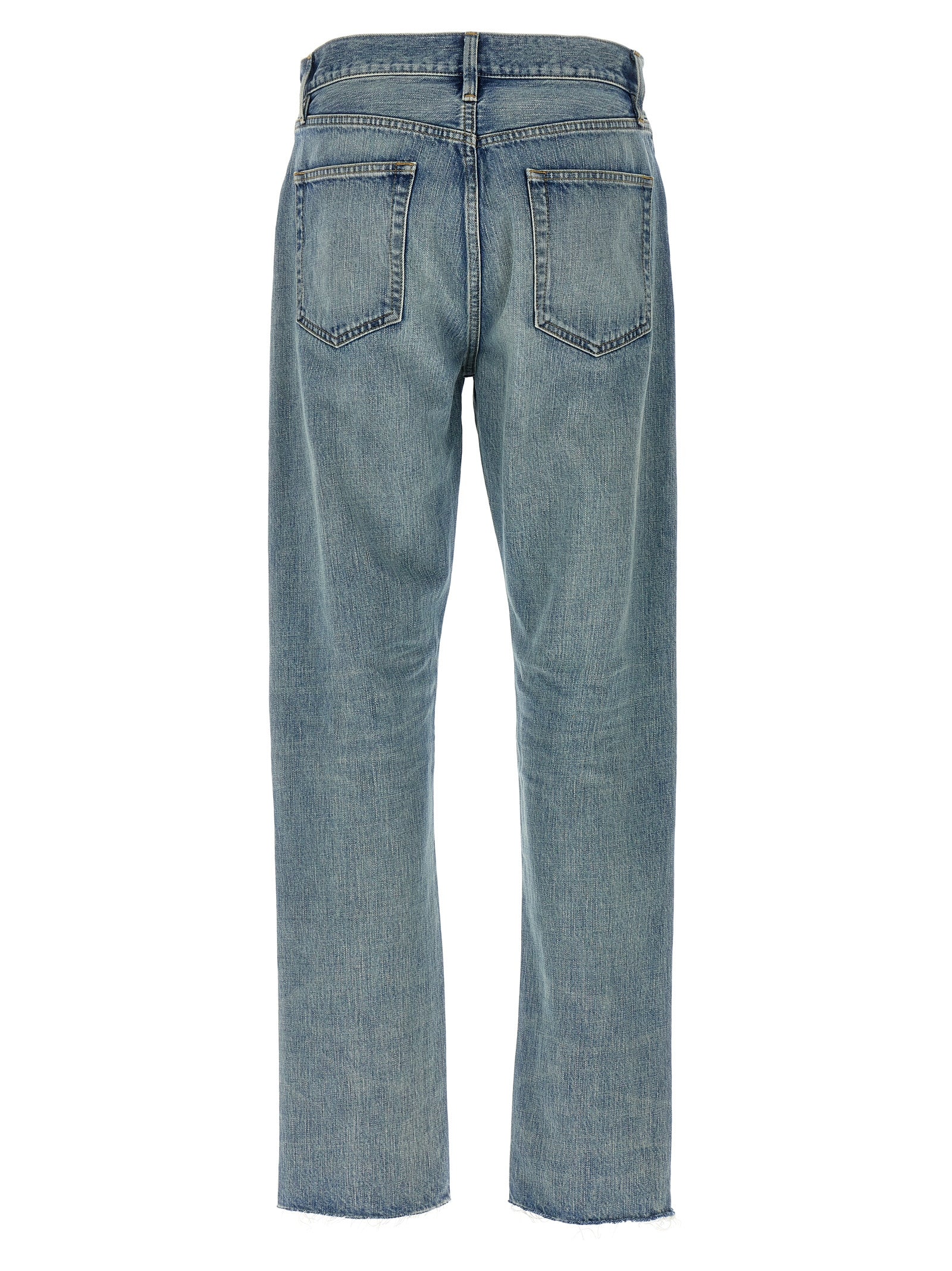 Blue Cotton Straight-Leg Jeans