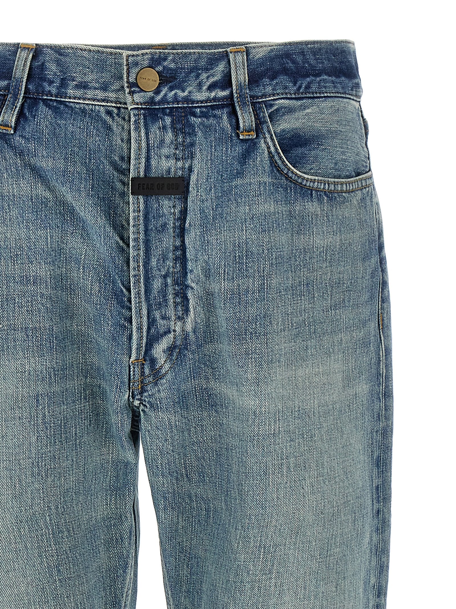 Blue Cotton Straight-Leg Jeans