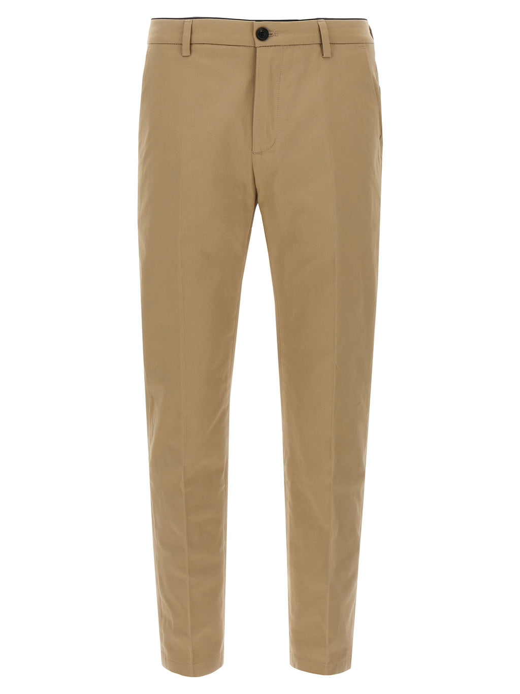 Beige Cotton Cropped Pants