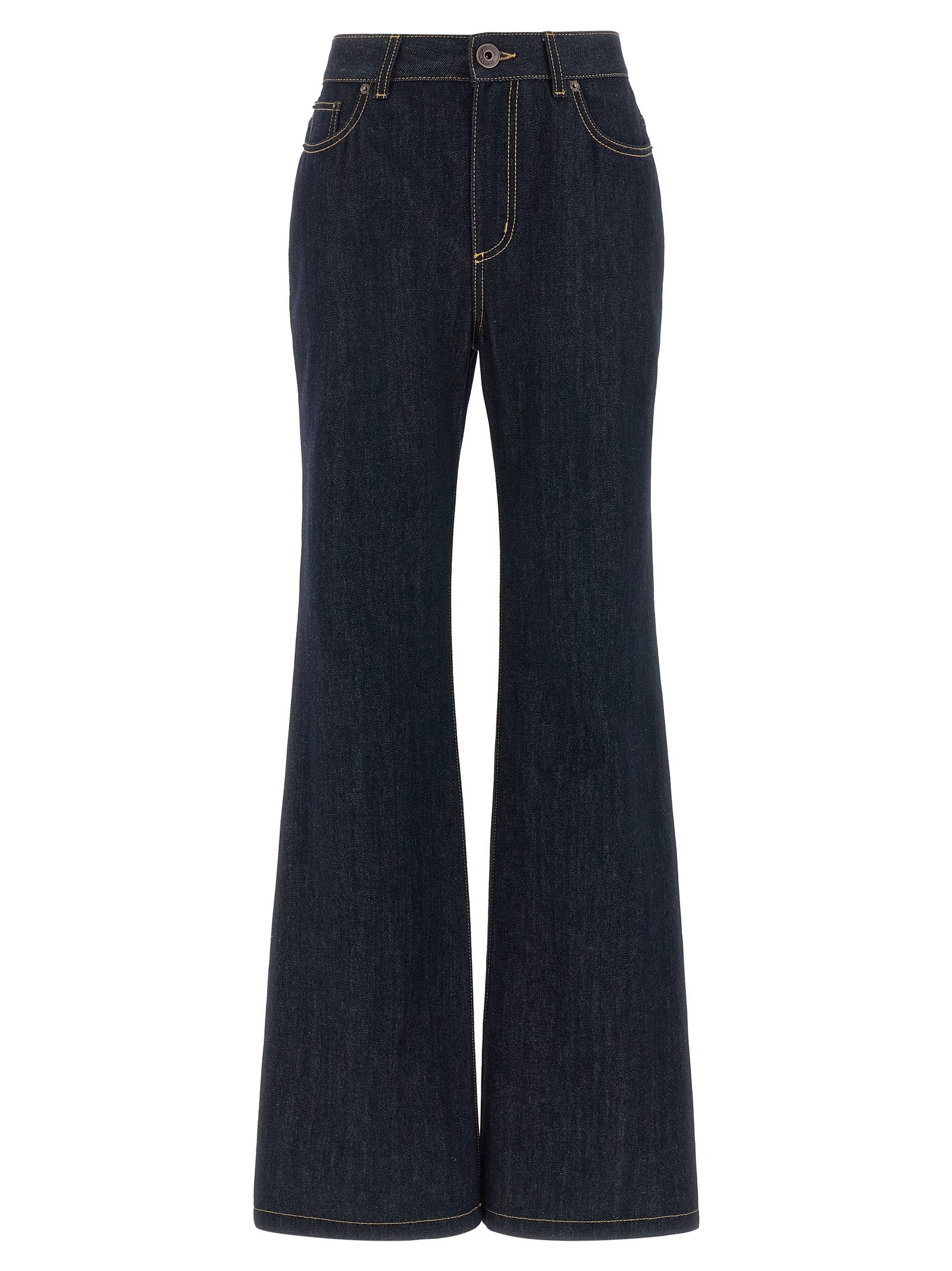 Blue Cotton Flared Jeans