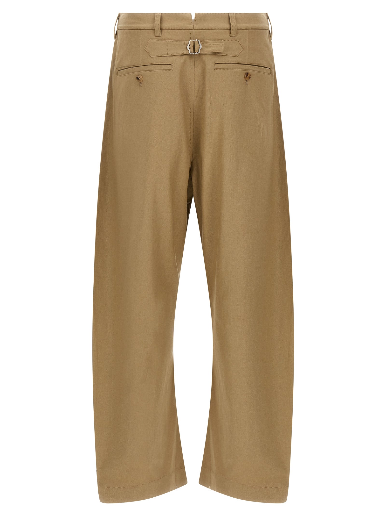 Beige Cotton Casual Pants