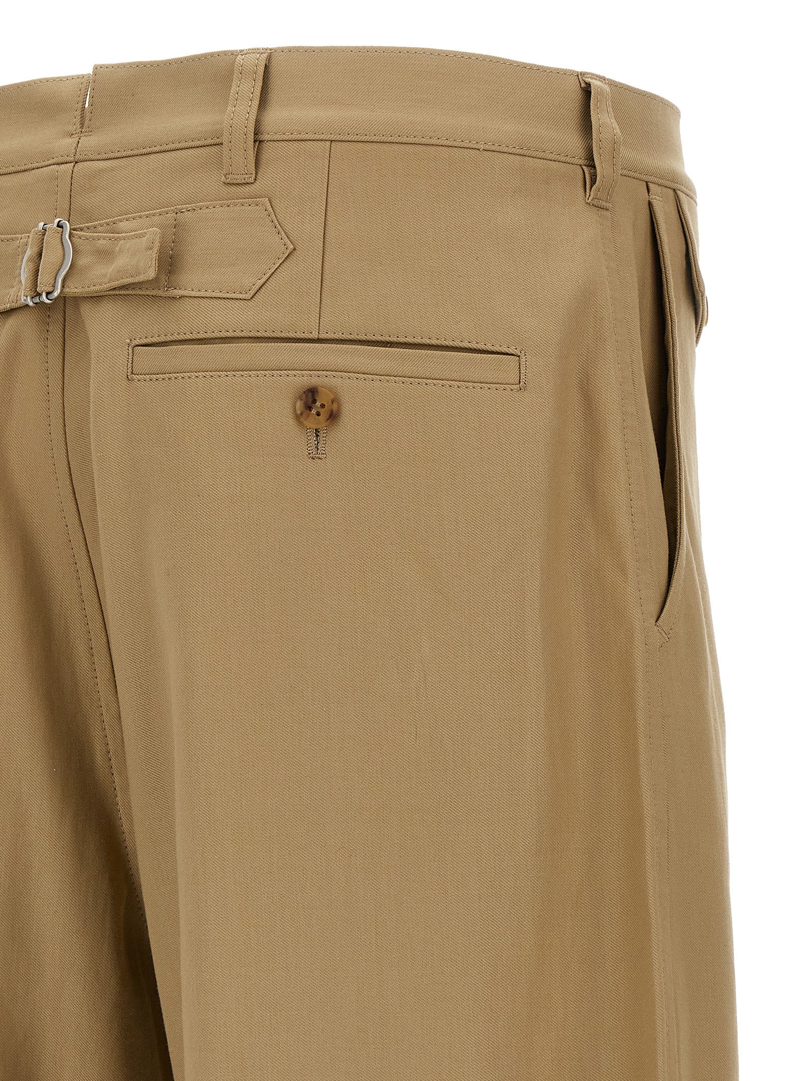 Beige Cotton Casual Pants