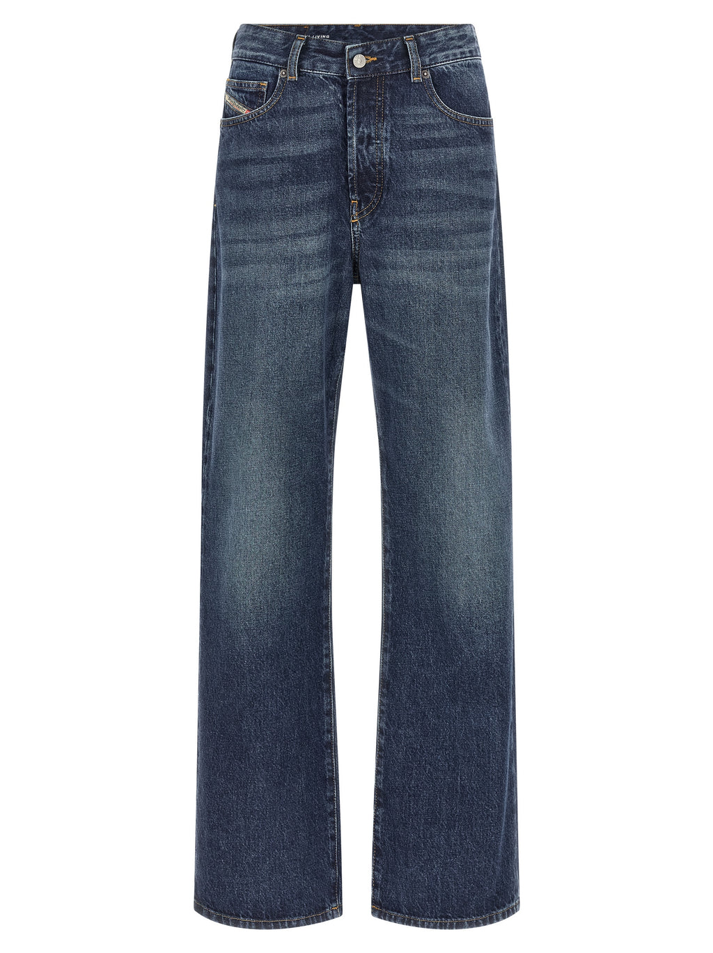 Blue Cotton Straight-Leg Jeans