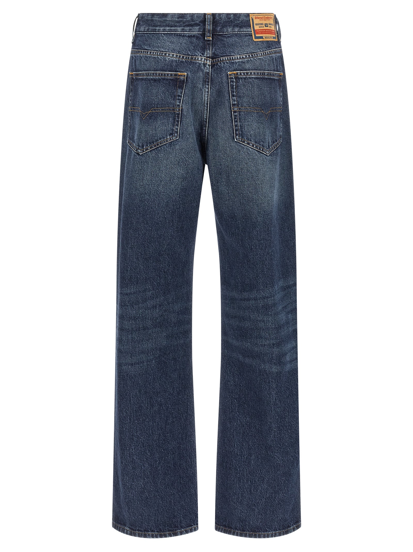 Blue Cotton Straight-Leg Jeans
