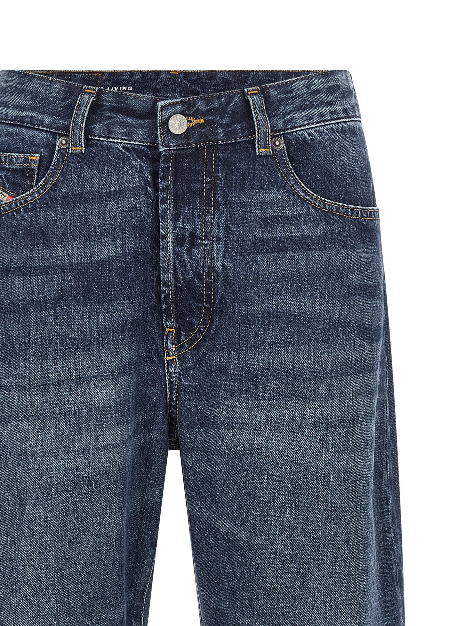 Blue Cotton Straight-Leg Jeans