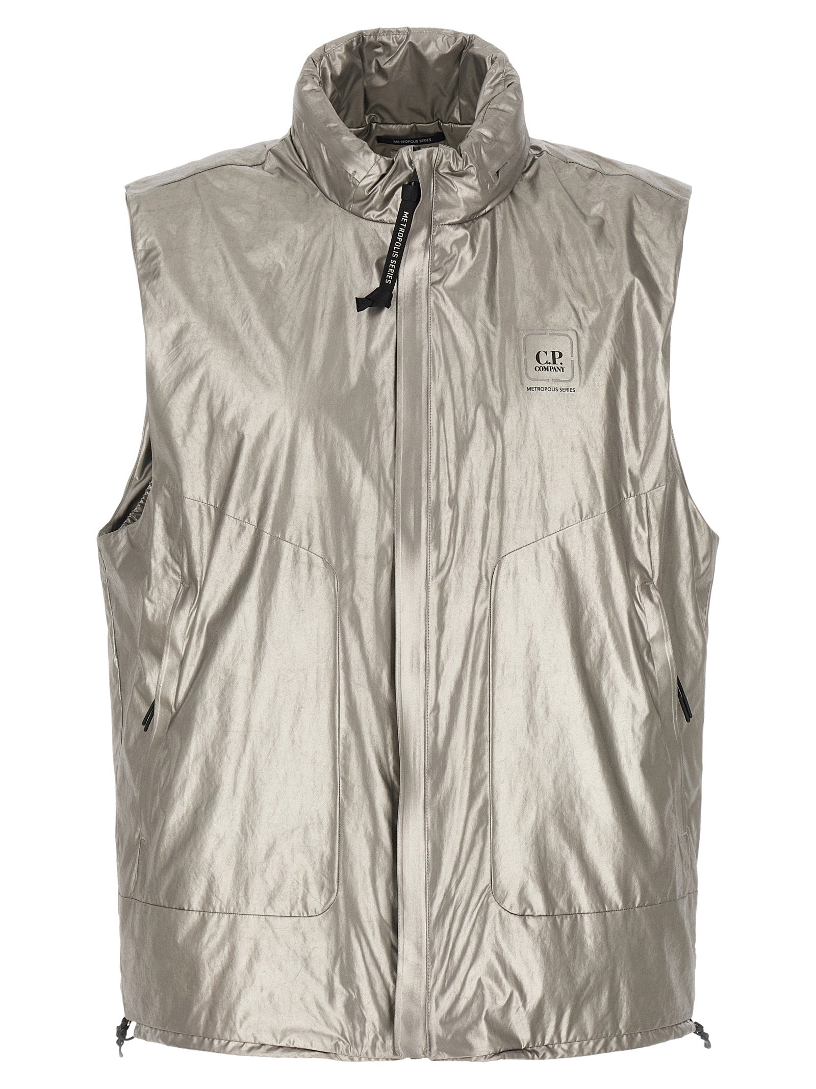 Silver Polyester Sleeveless Jacket