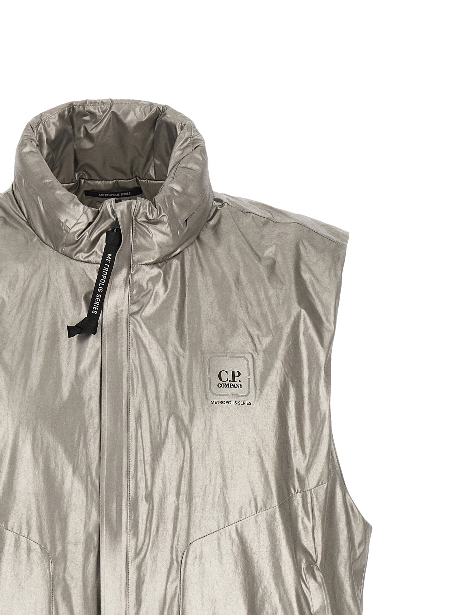 Silver Polyester Sleeveless Jacket