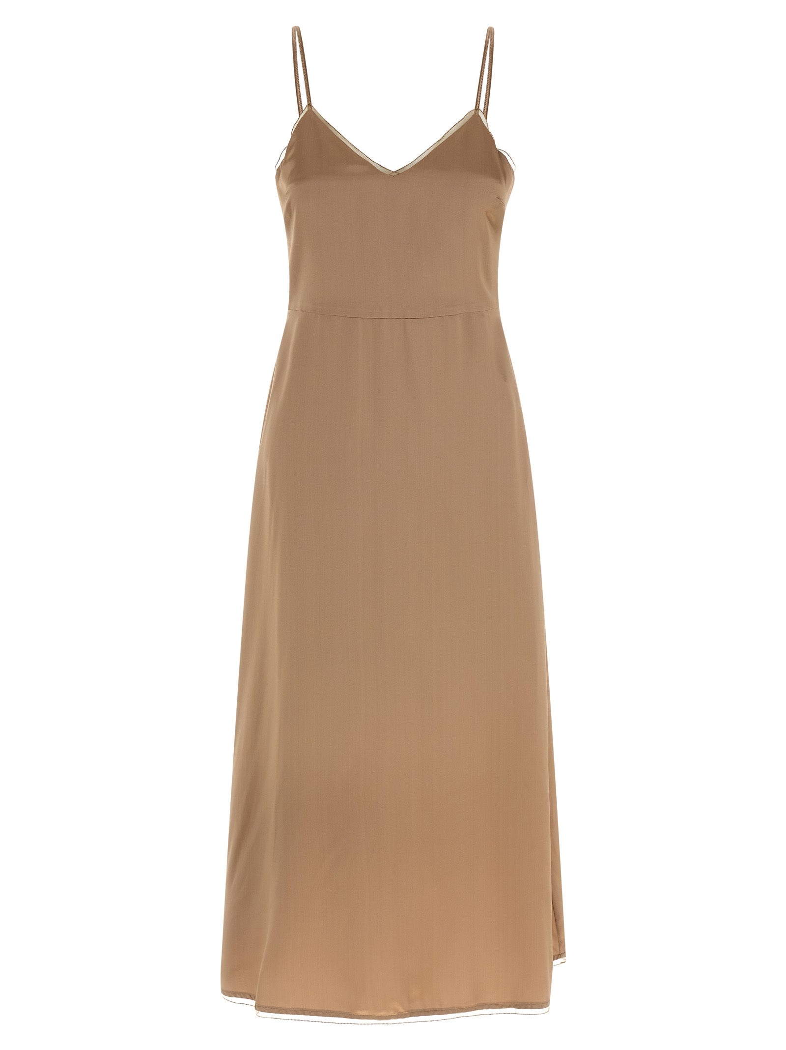 Beige Viscose Midi Dress
