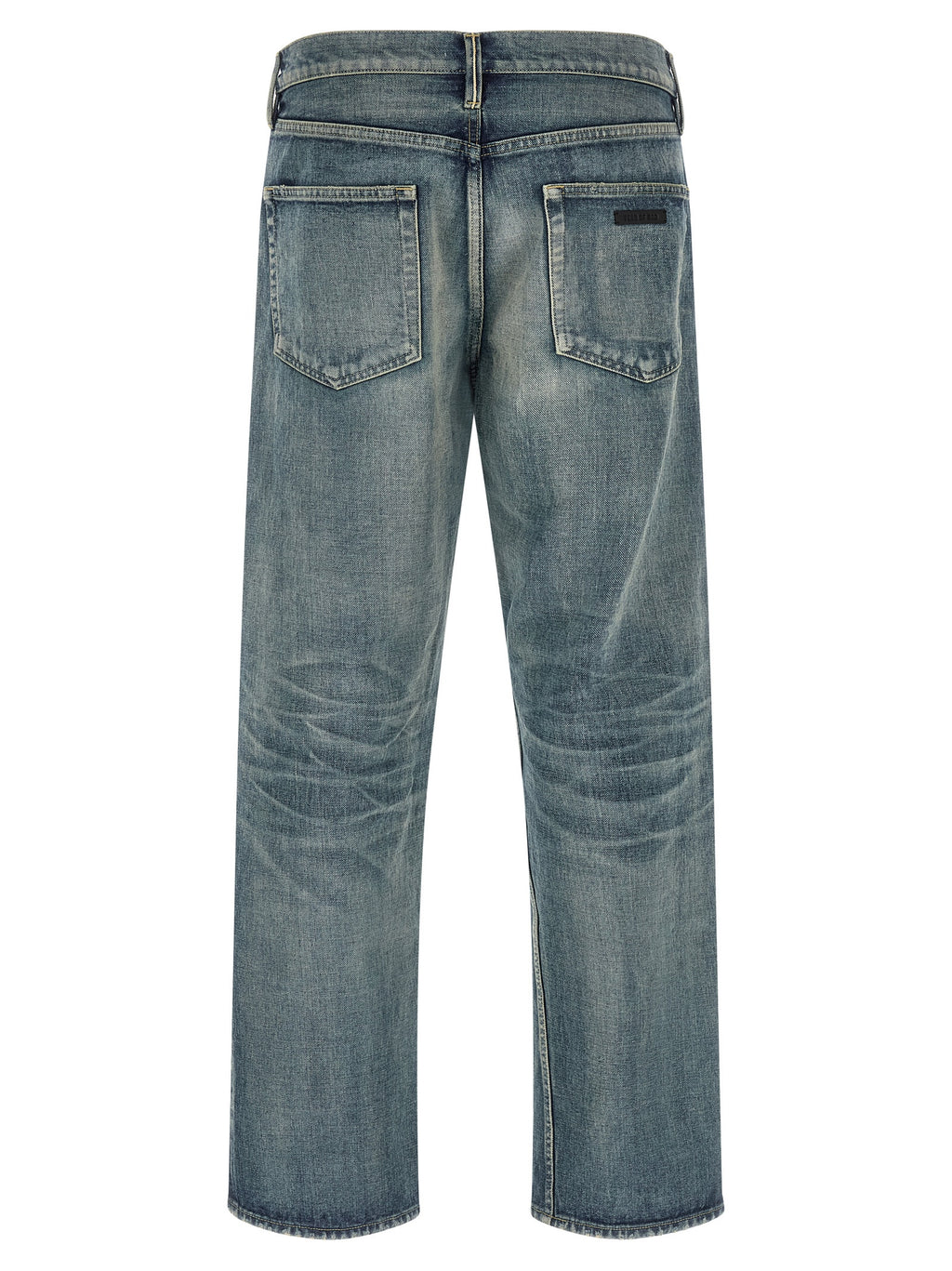Blue Cotton Straight-Leg Jeans
