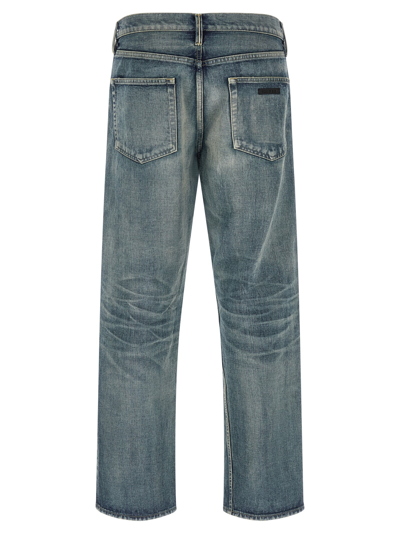 Blue Cotton Straight-Leg Jeans