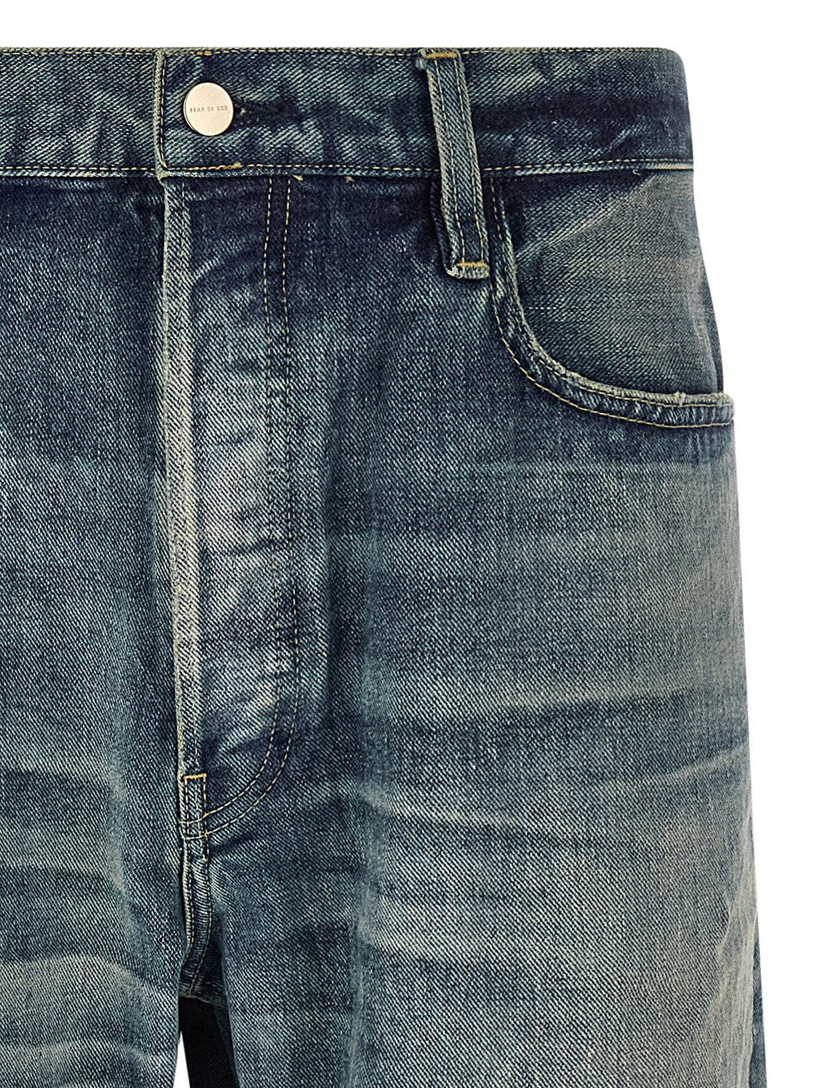 Blue Cotton Straight-Leg Jeans