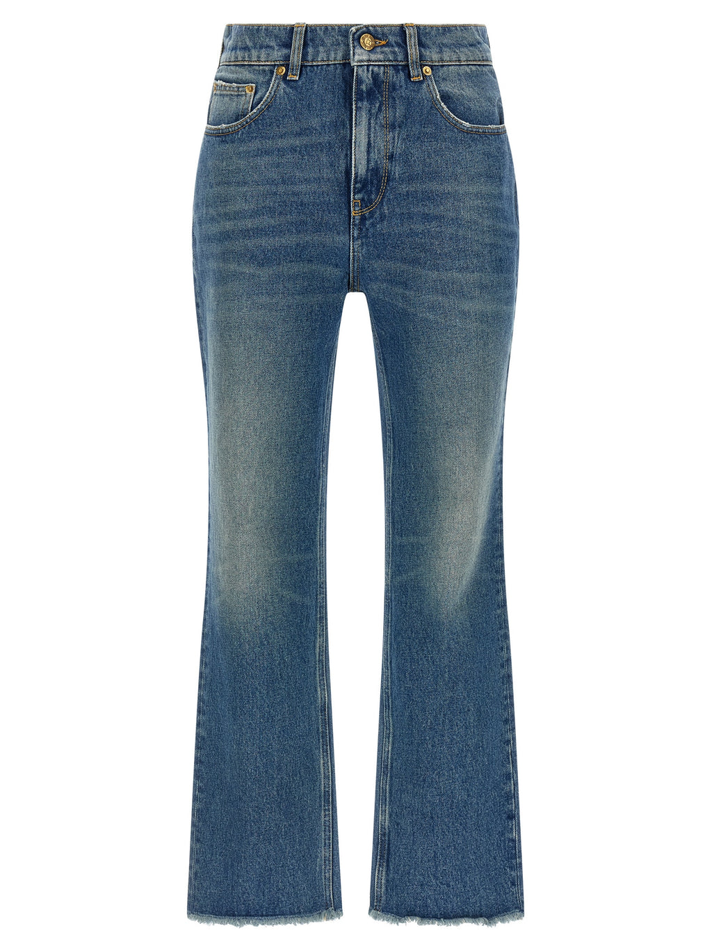 Blue Cotton Flared Jeans