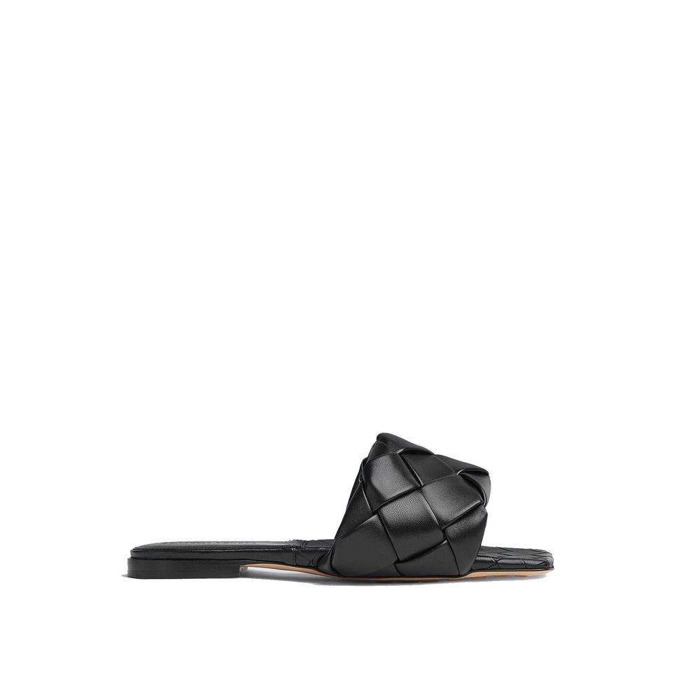Black Lamb Leather Flat Sandals
