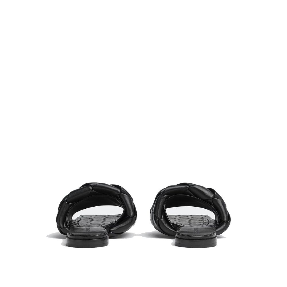 Black Lamb Leather Flat Sandals