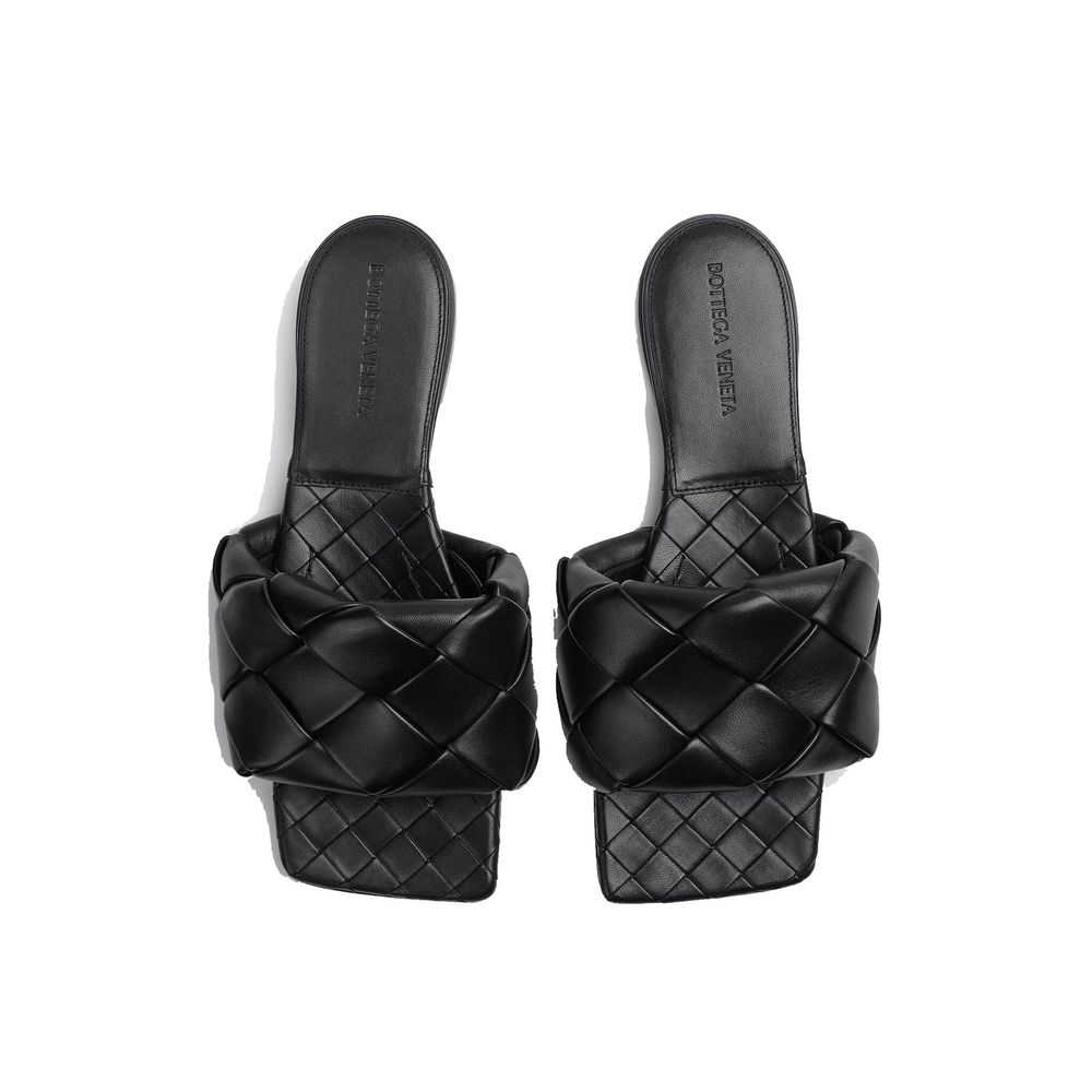 Black Lamb Leather Flat Sandals