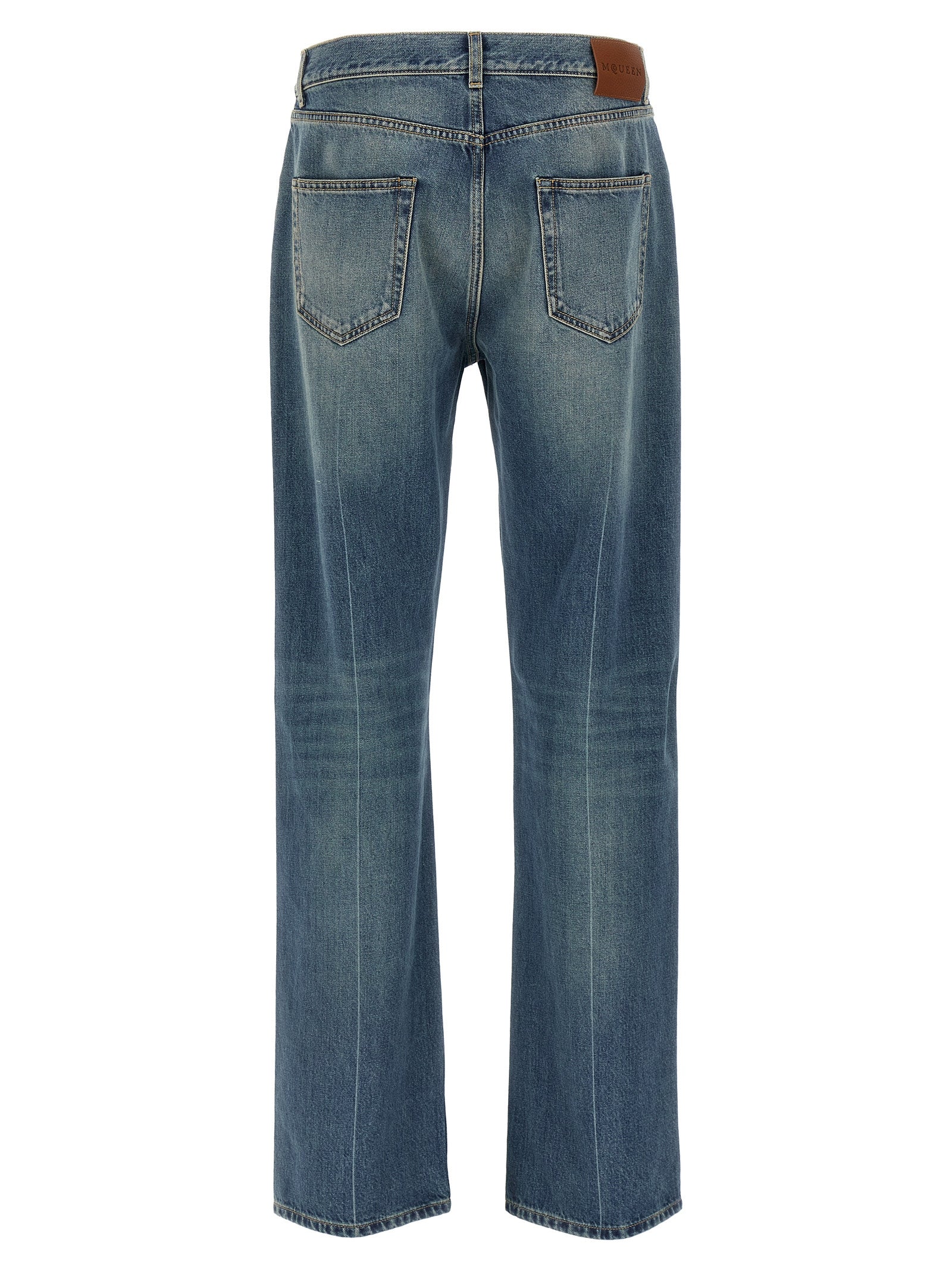 Blue Cotton Straight-Leg Jeans
