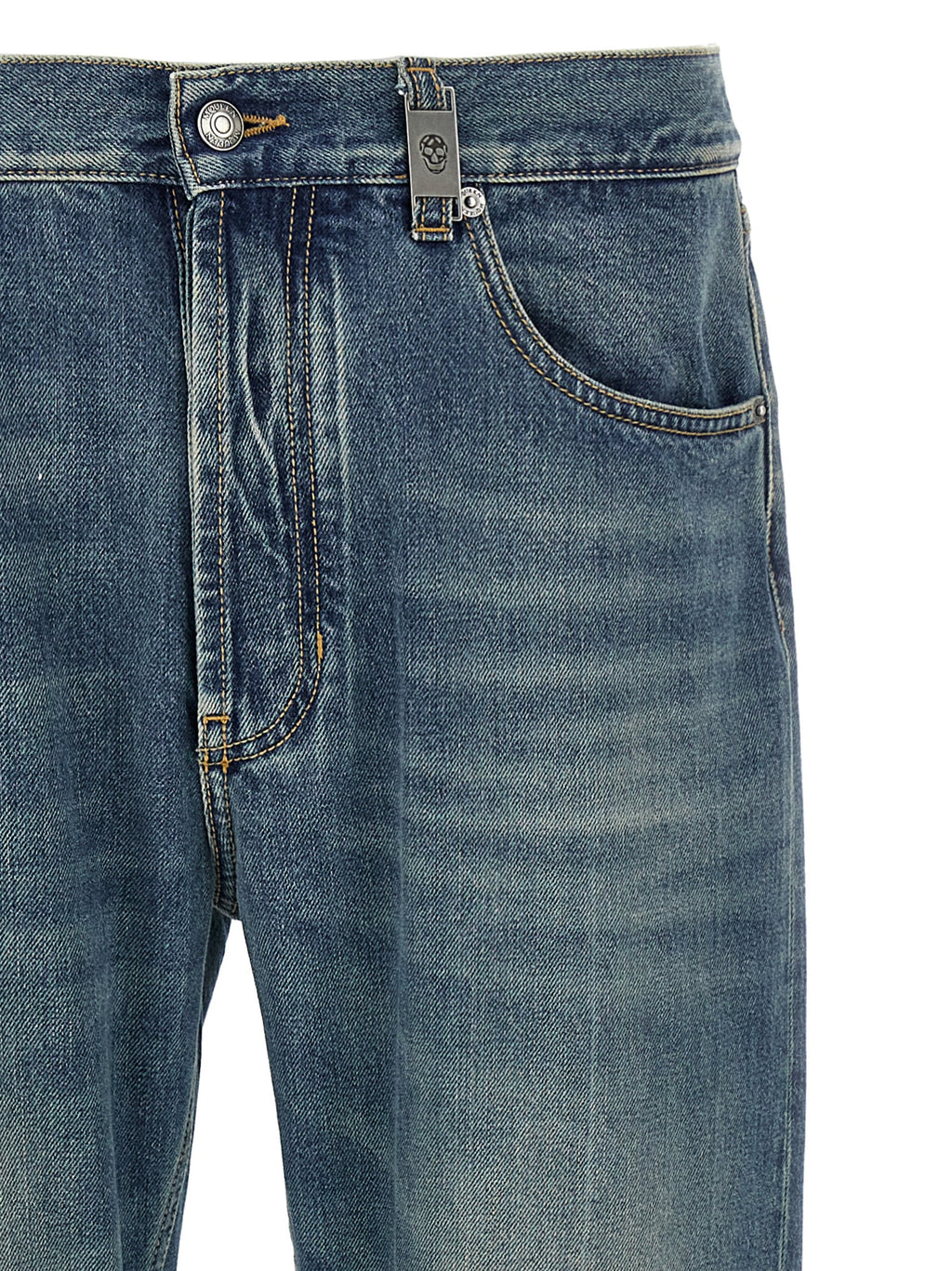 Blue Cotton Straight-Leg Jeans