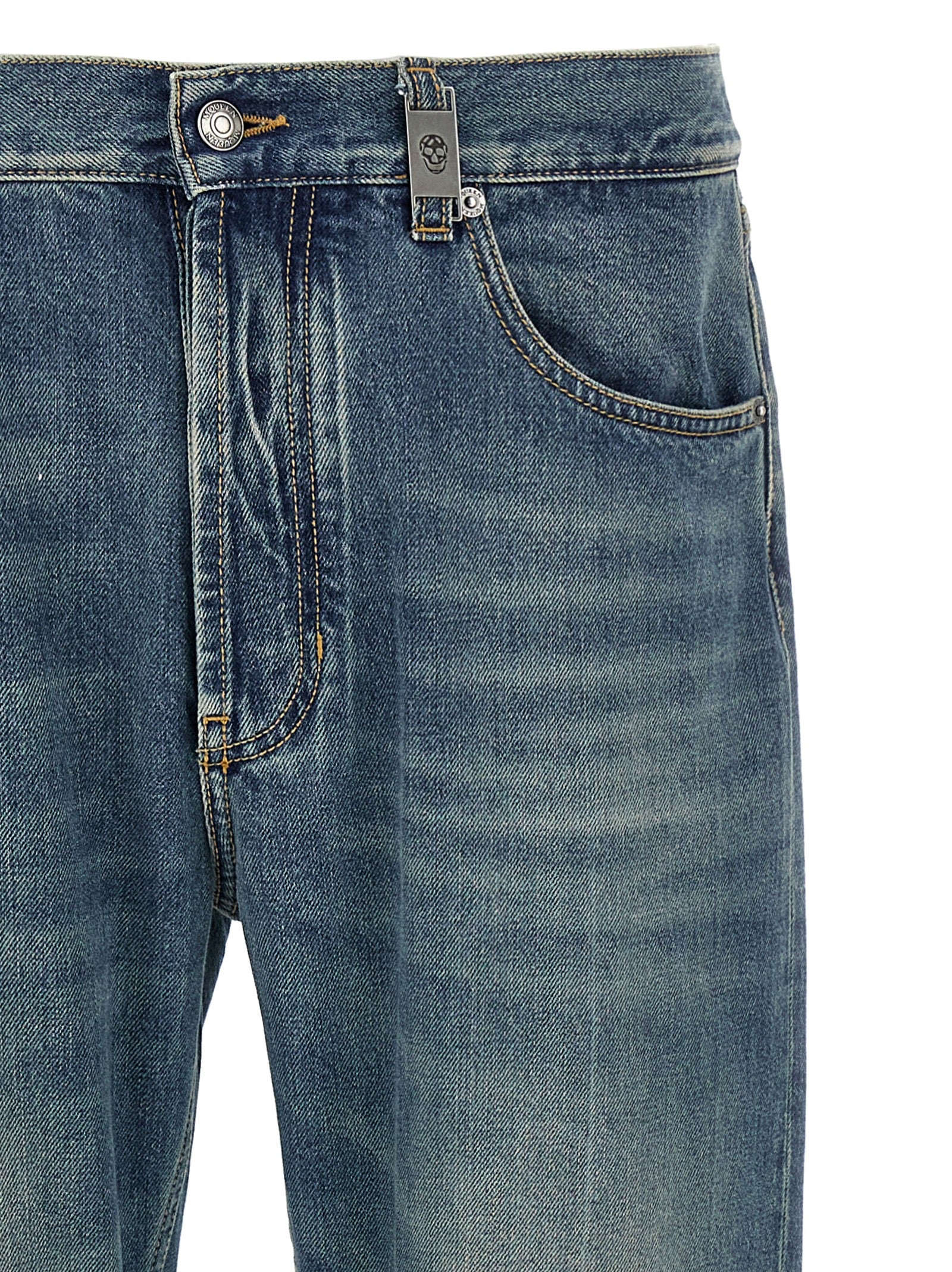 Blue Cotton Straight-Leg Jeans