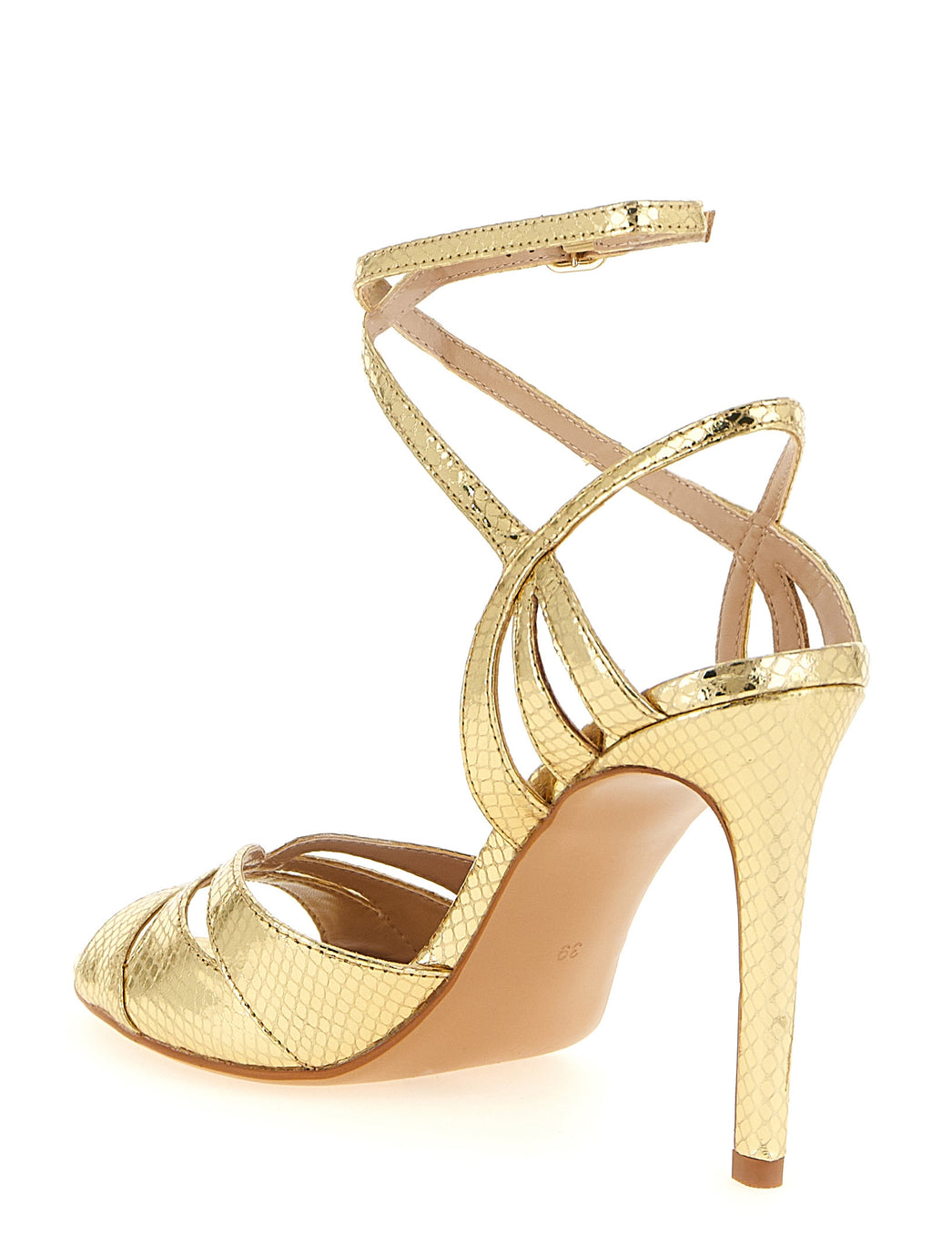 Gold Leather Stiletto Heel Sandals