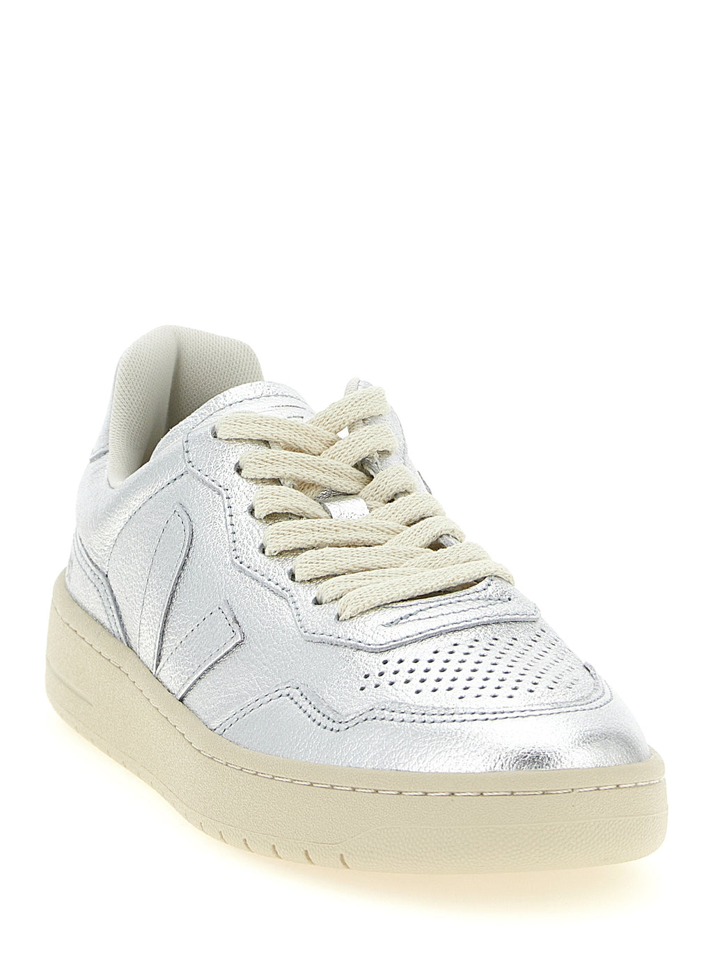 Silver Genuine Leather Low Top Sneakers