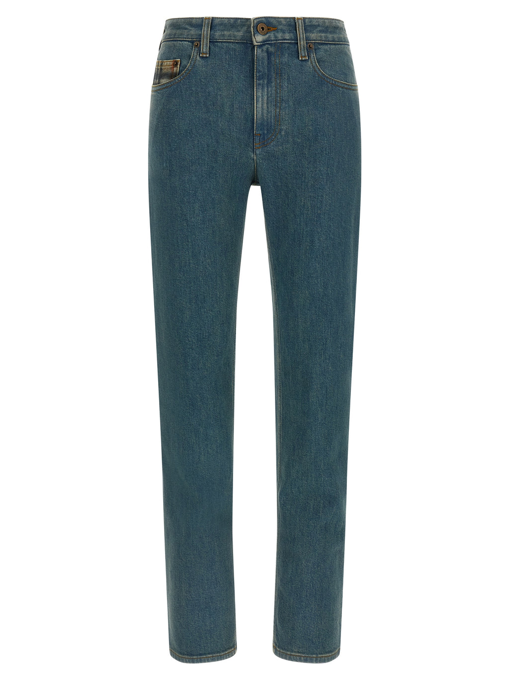 Blue Cotton Straight-Leg Jeans
