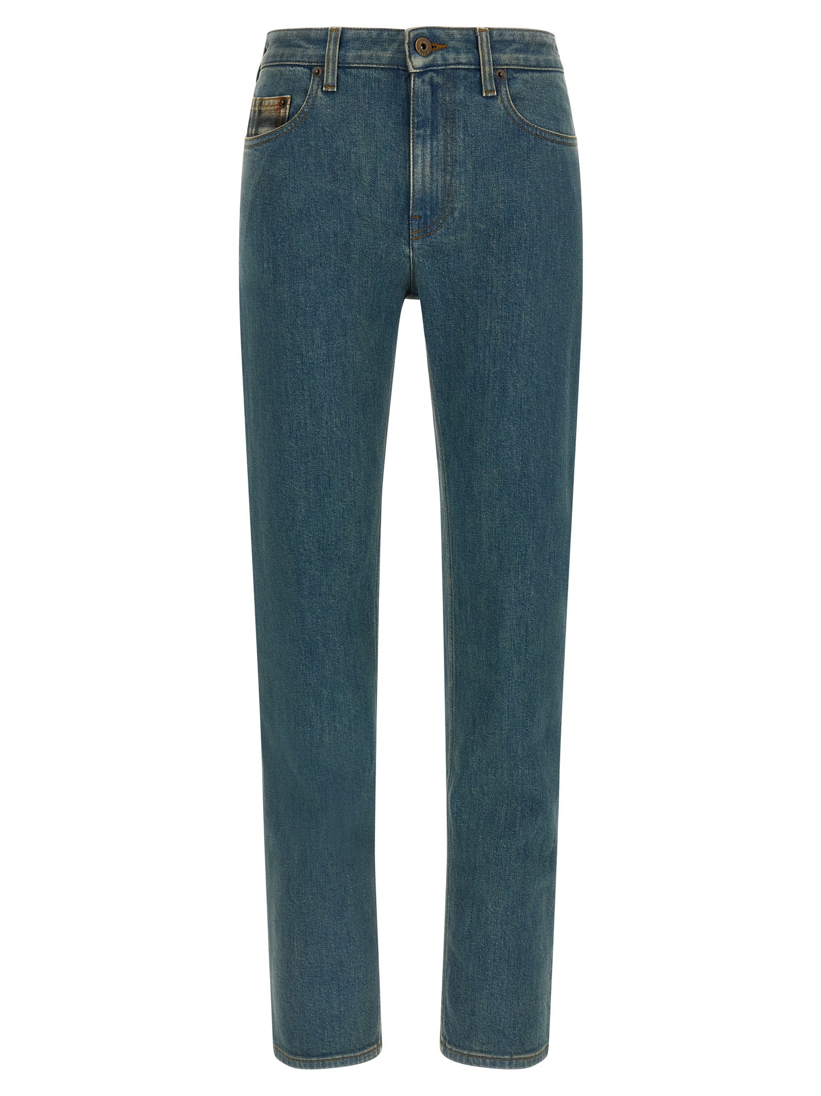 Blue Cotton Straight-Leg Jeans