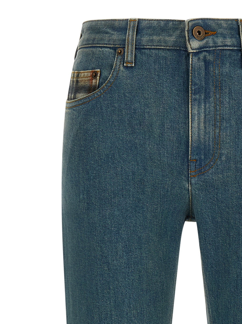 Blue Cotton Straight-Leg Jeans