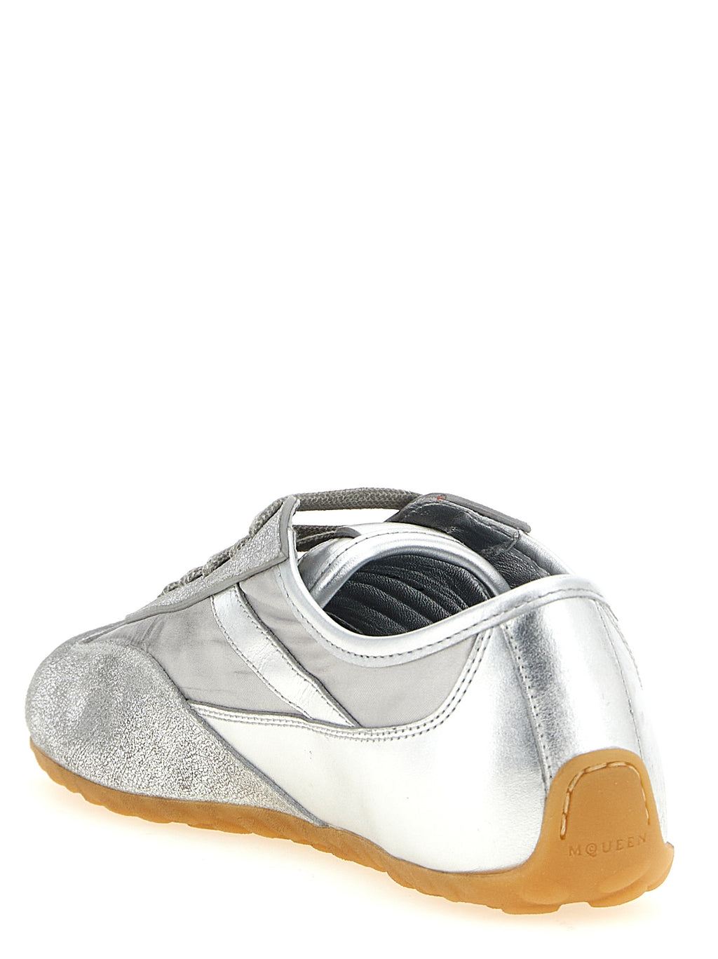 Silver Leather Athletic Sneakers