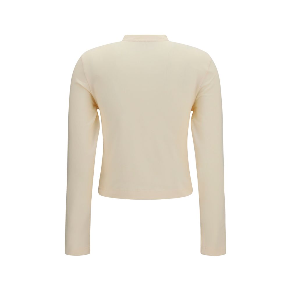 Beige Cotton Long Sleeve T-Shirt