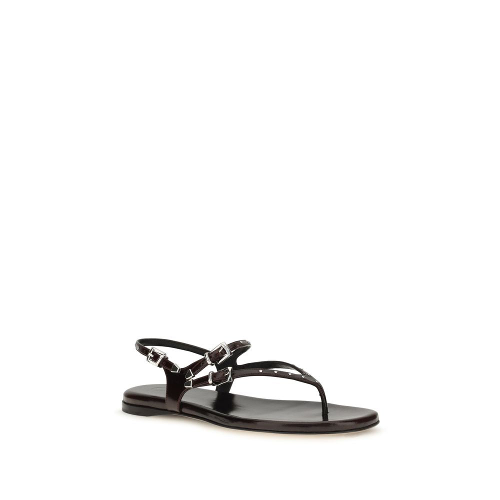 Black Calf Leather Bos Taurus Flat Sandals