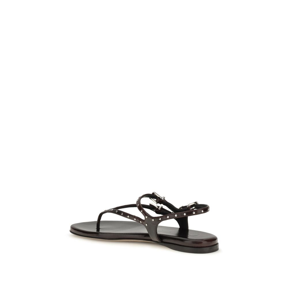 Black Calf Leather Bos Taurus Flat Sandals
