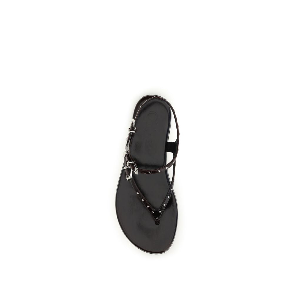Black Calf Leather Bos Taurus Flat Sandals