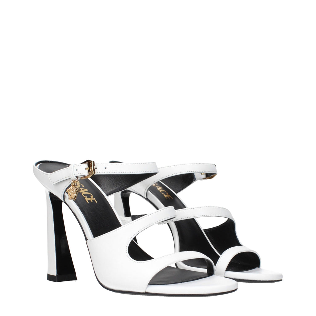 White Leather Stiletto Heel Sandals